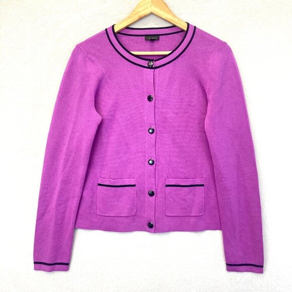 Talbots (2024) Tipped Crewneck Cardigan Sweater Womens Size Small S Purple - Picture 1 of 12